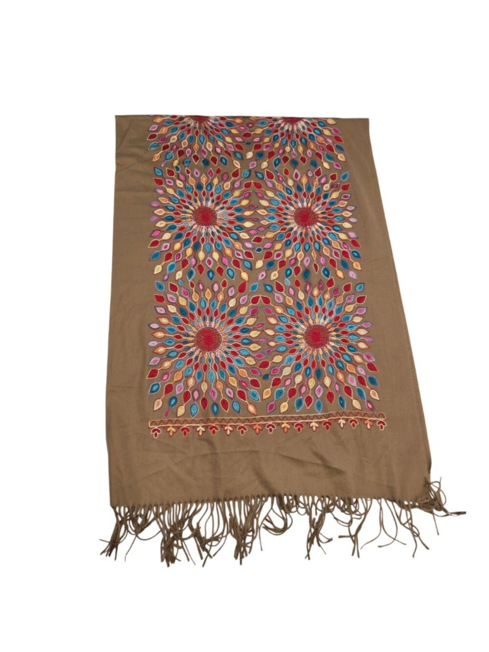 Unbranded Mandala Sunflower Embroidered Print Fringe Trim Shawl Scarf - Picture 3 of 3
